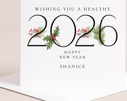 Wishing You a Healthy 2026 New Year Card, Personalised New Year Greeting Card, Elegant 2026 Card, Happy New Year Card for Family or Friends