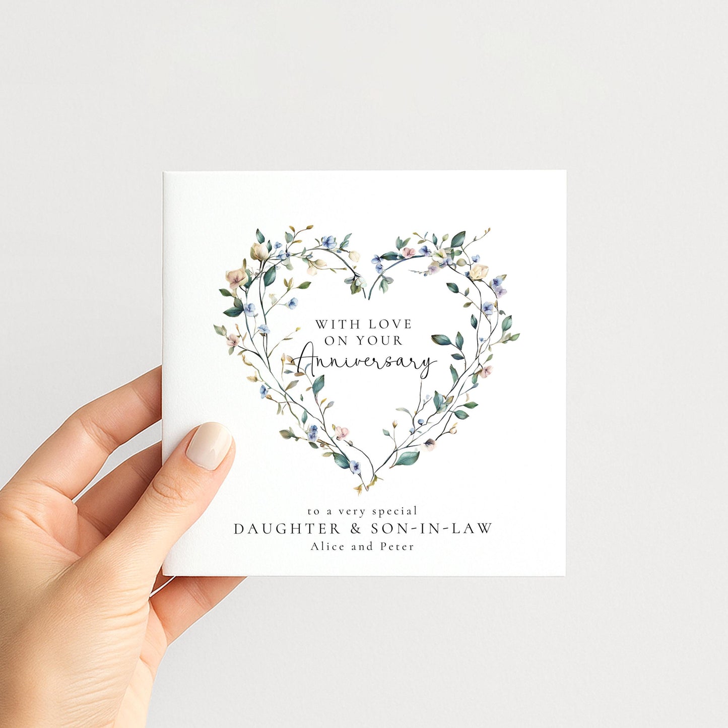 Anniversary Card for Daughter and Son in Law, Personalised Anniversary Card, Floral Heart Anniversary Card