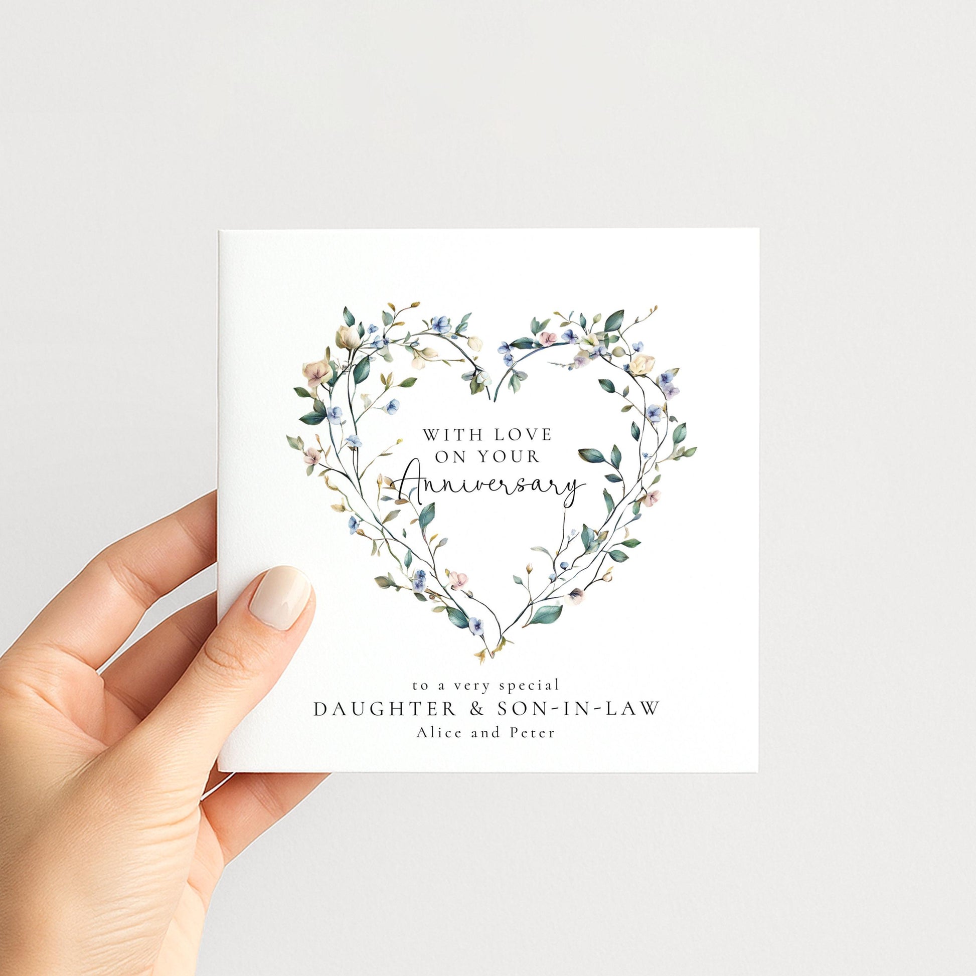 Anniversary Card for Daughter and Son in Law, Personalised Anniversary Card, Floral Heart Anniversary Card