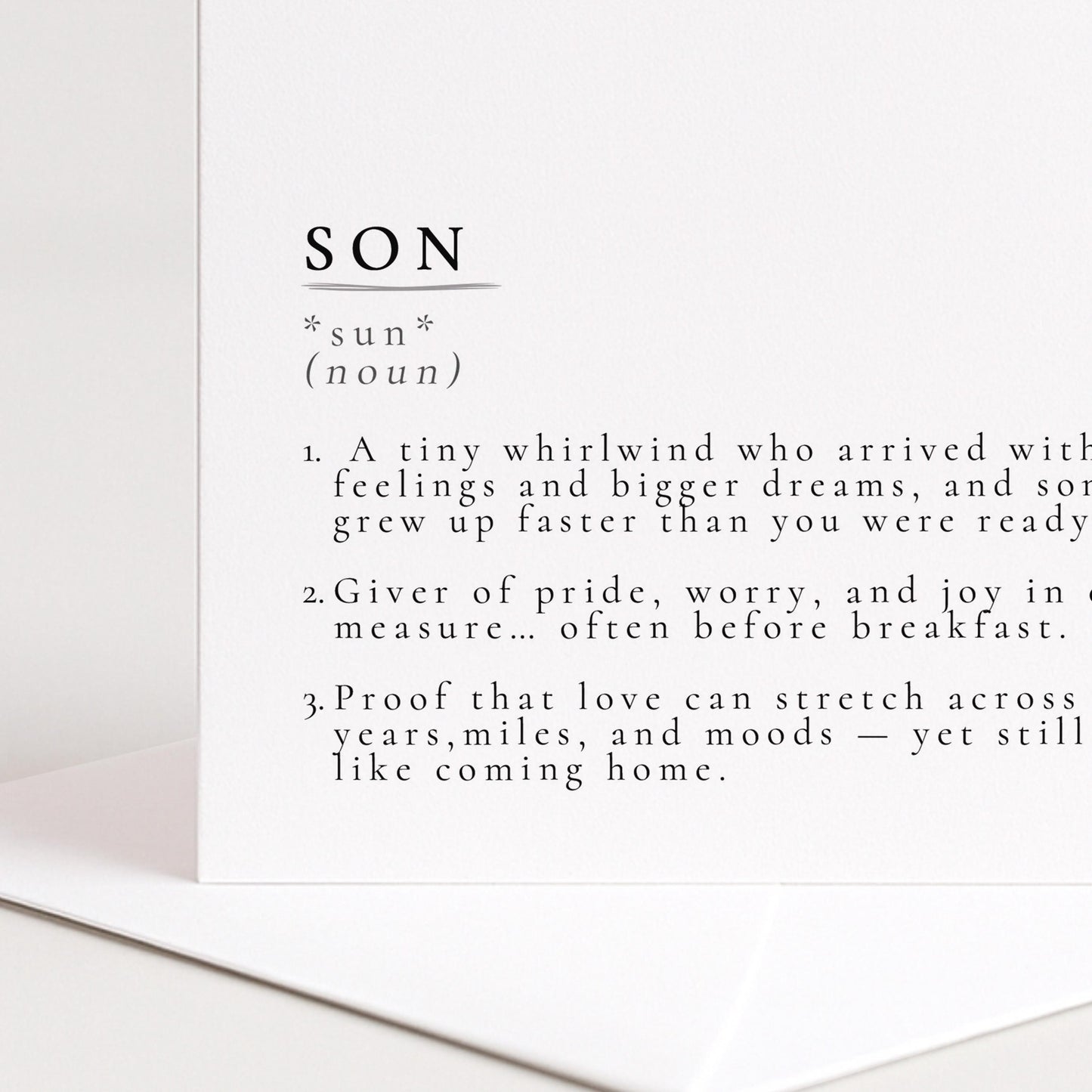 Son Definition Card, Dictionary Meaning Son Birthday Card, Sentimental Minimalist Card for Son, From Mum or Dad, Son Gift Idea