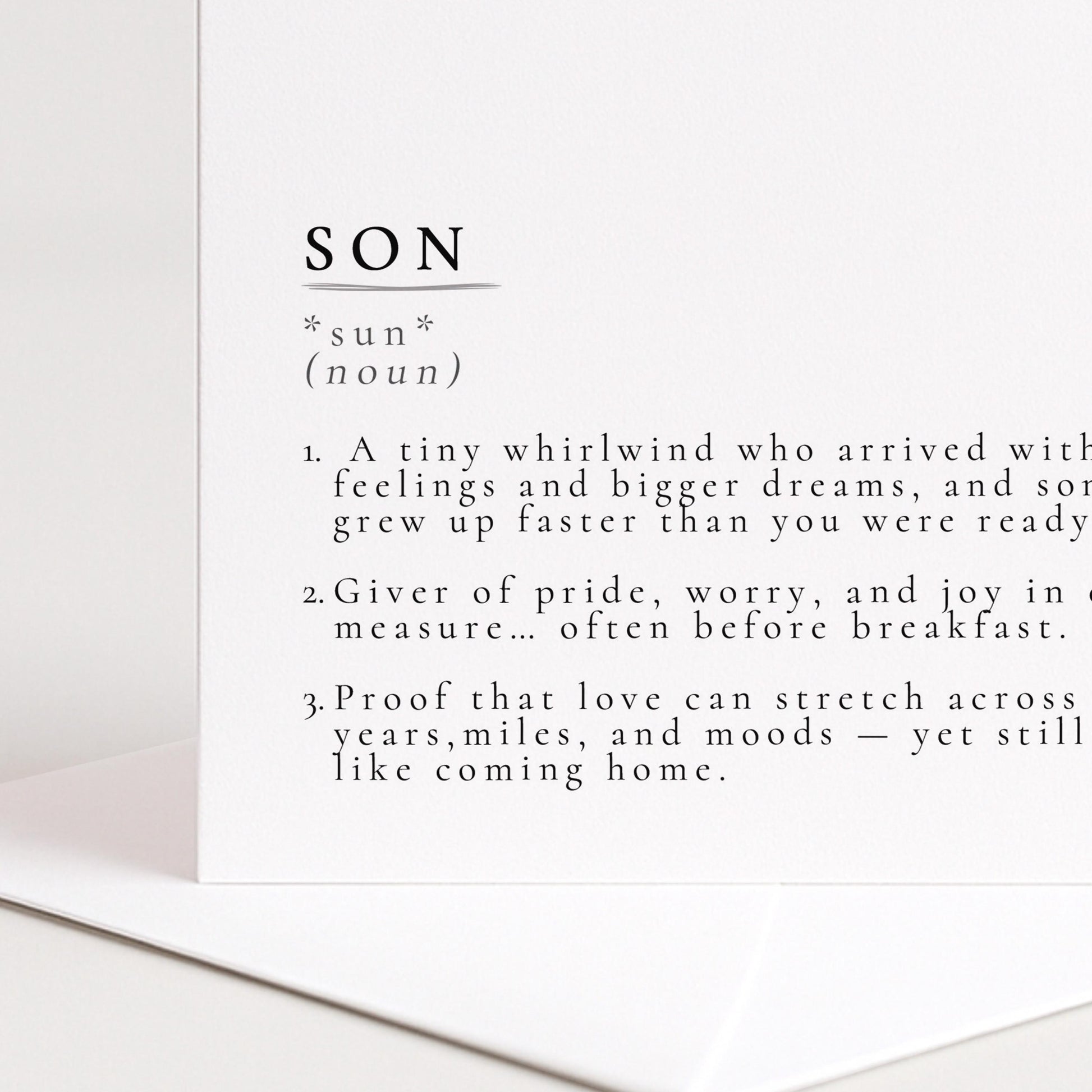 Son Definition Card, Dictionary Meaning Son Birthday Card, Sentimental Minimalist Card for Son, From Mum or Dad, Son Gift Idea