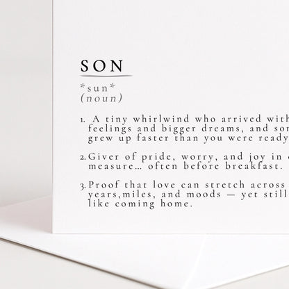 Son Definition Card, Dictionary Meaning Son Birthday Card, Sentimental Minimalist Card for Son, From Mum or Dad, Son Gift Idea
