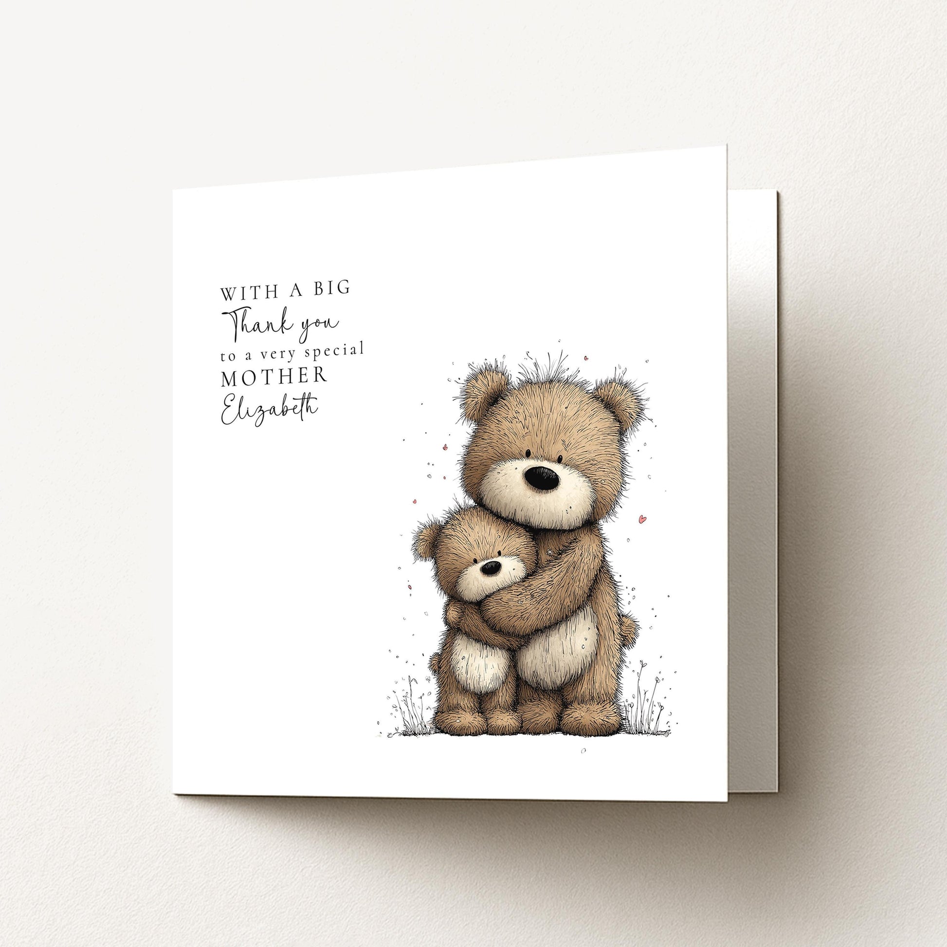Mother’s Day Card – Personalised Mum Card With Bear Illustration & Keepsake