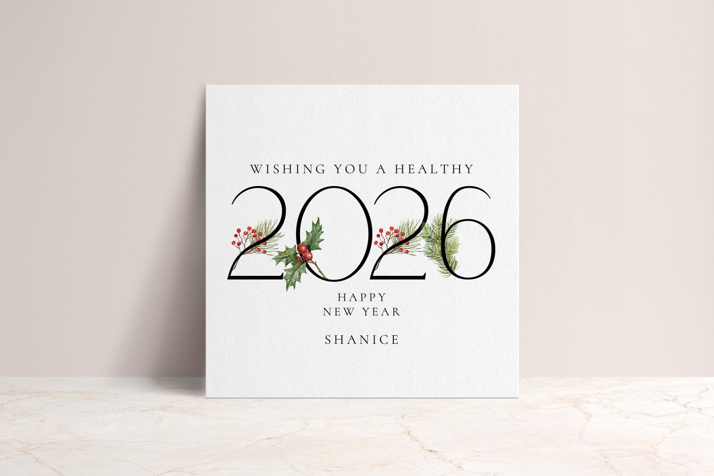 Wishing You a Healthy 2026 New Year Card, Personalised New Year Greeting Card, Elegant 2026 Card, Happy New Year Card for Family or Friends