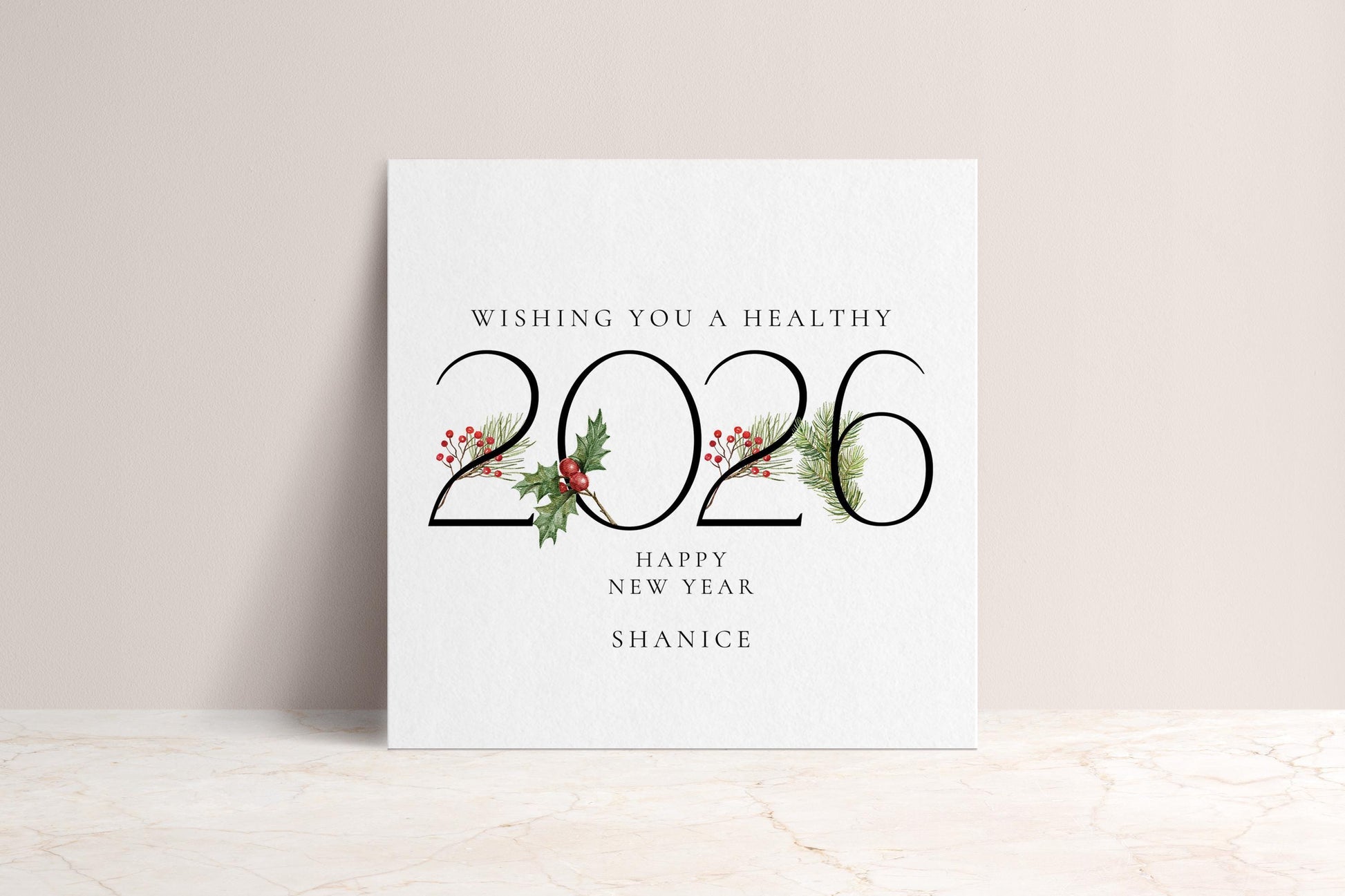 Wishing You a Healthy 2026 New Year Card, Personalised New Year Greeting Card, Elegant 2026 Card, Happy New Year Card for Family or Friends
