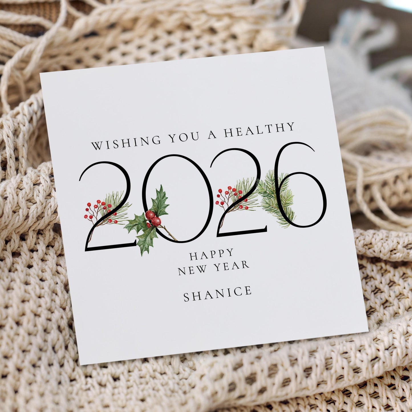 Wishing You a Healthy 2026 New Year Card, Personalised New Year Greeting Card, Elegant 2026 Card, Happy New Year Card for Family or Friends