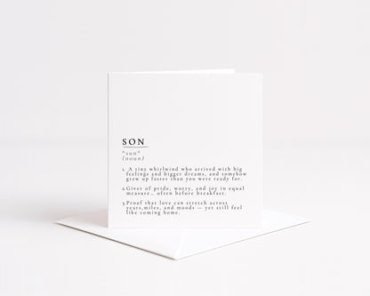 Son Definition Card, Dictionary Meaning Son Birthday Card, Sentimental Minimalist Card for Son, From Mum or Dad, Son Gift Idea