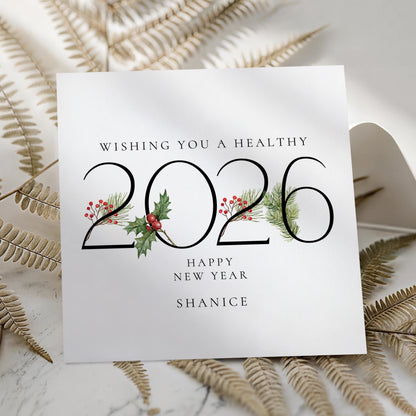 Wishing You a Healthy 2026 New Year Card, Personalised New Year Greeting Card, Elegant 2026 Card, Happy New Year Card for Family or Friends