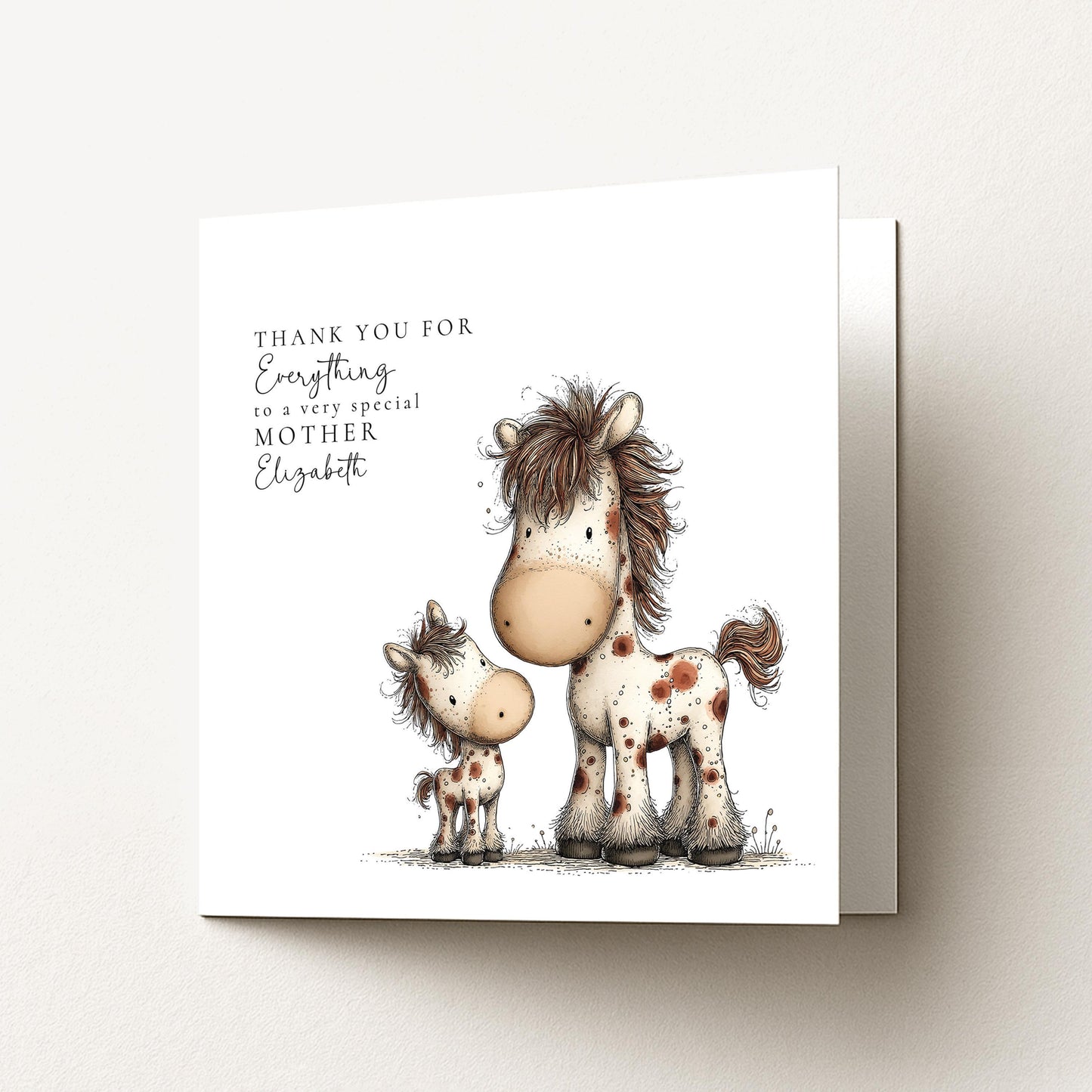 Mother’s Day Card – Personalised Thank You Mum Card With Horse Lover Gift