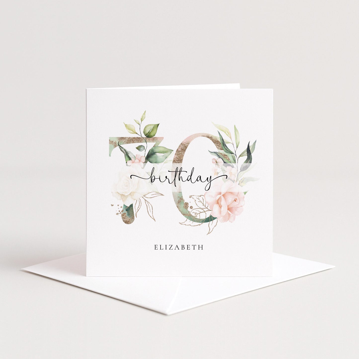 Personalised 70th Birthday Card, Floral Milestone Birthday Card, Custom Age & Name, Elegant Floral Number Card, Feminine Birthday Card
