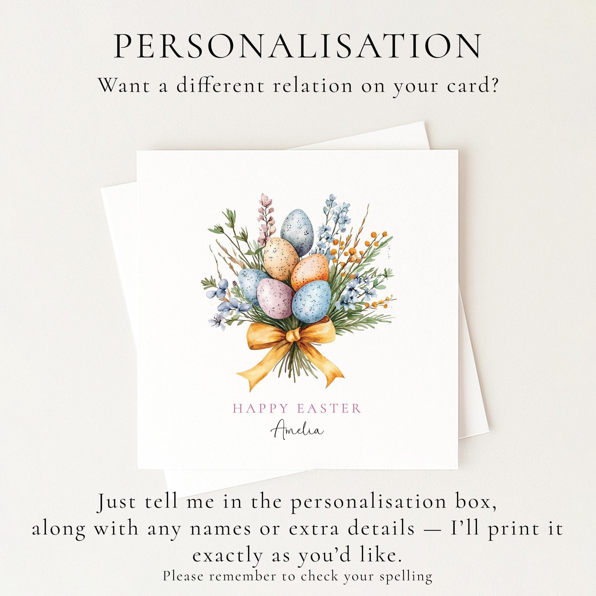 Easter Card, Personalised Easter Egg Bouquet Card, Floral Spring Easter Card, Custom Name Printed Card, Happy Easter Greeting Card
