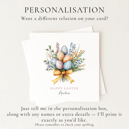 Easter Card, Personalised Easter Egg Bouquet Card, Floral Spring Easter Card, Custom Name Printed Card, Happy Easter Greeting Card