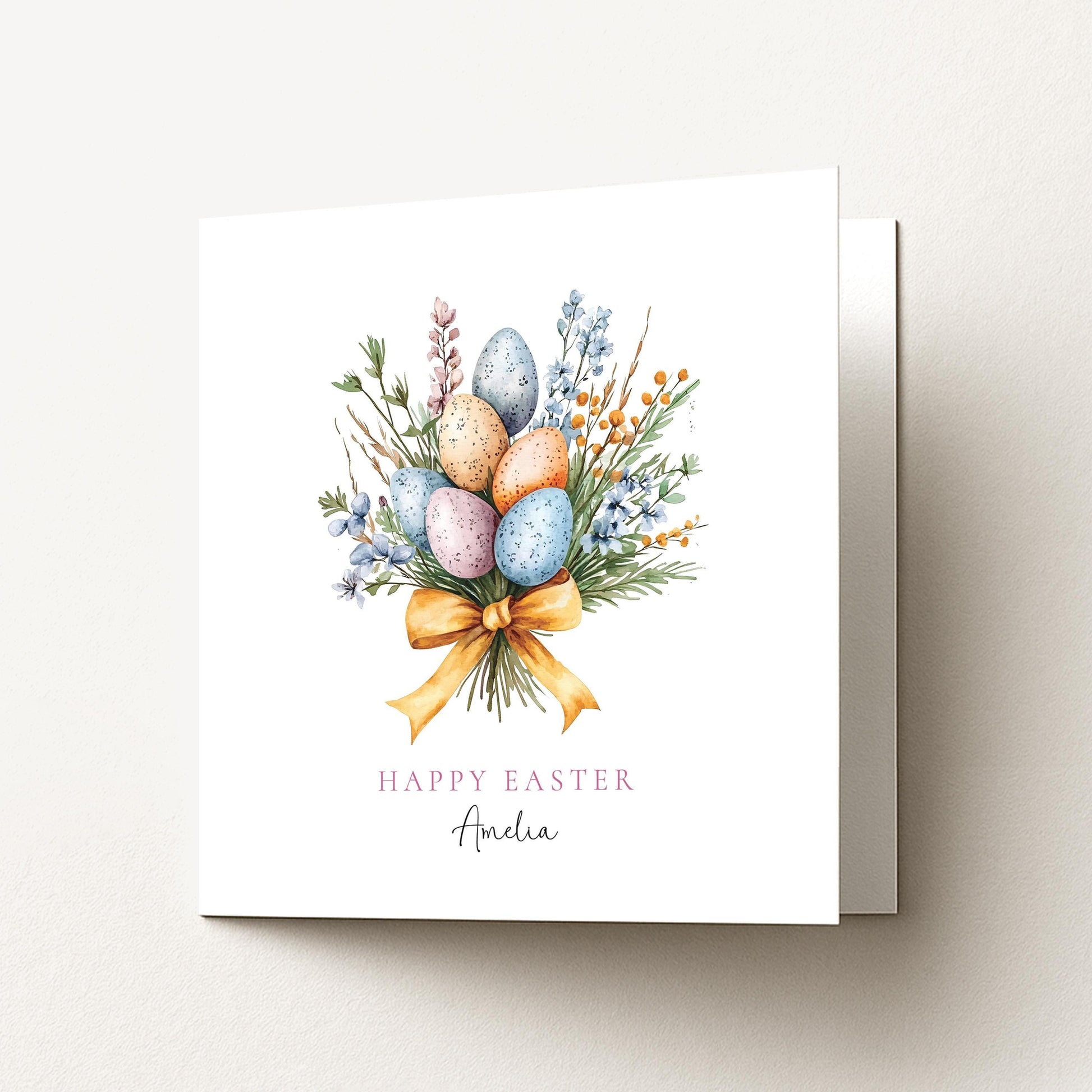 Easter Card, Personalised Easter Egg Bouquet Card, Floral Spring Easter Card, Custom Name Printed Card, Happy Easter Greeting Card