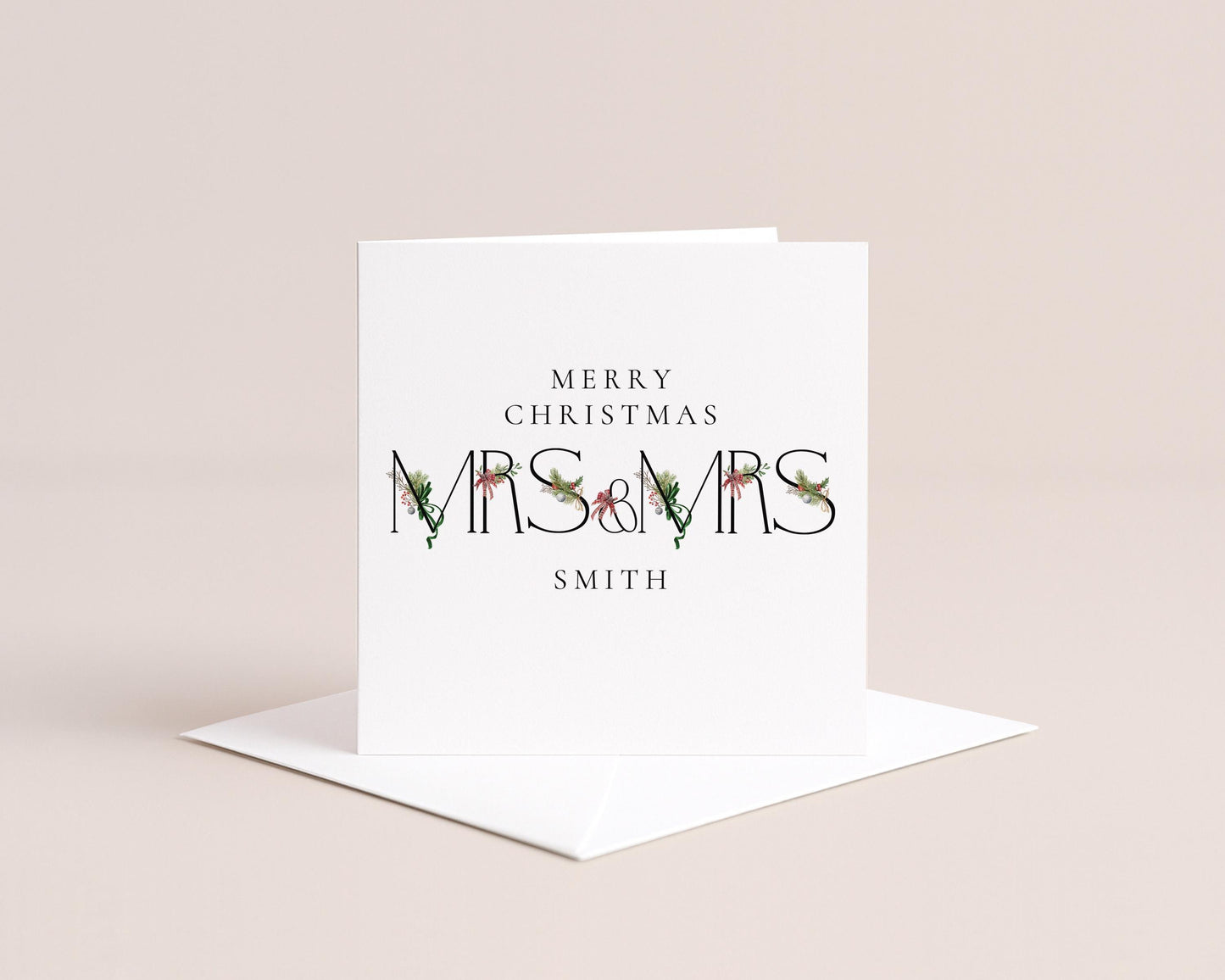 Personalised Mrs and Mrs Christmas Card, Newlywed Christmas Card First Christmas Married Card, Same Sex Couple Card Custom Surname Xmas Card