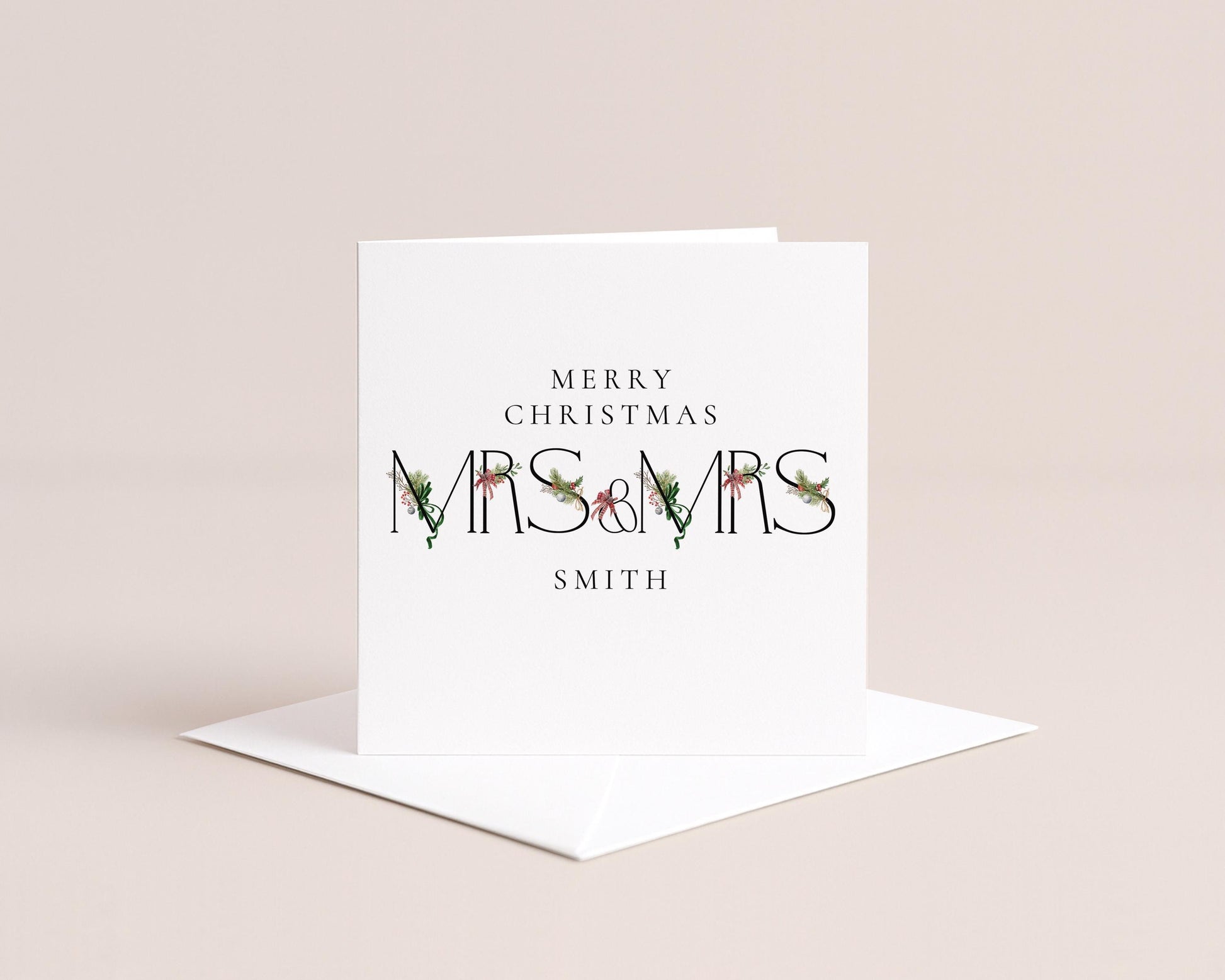 Personalised Mrs and Mrs Christmas Card, Newlywed Christmas Card First Christmas Married Card, Same Sex Couple Card Custom Surname Xmas Card