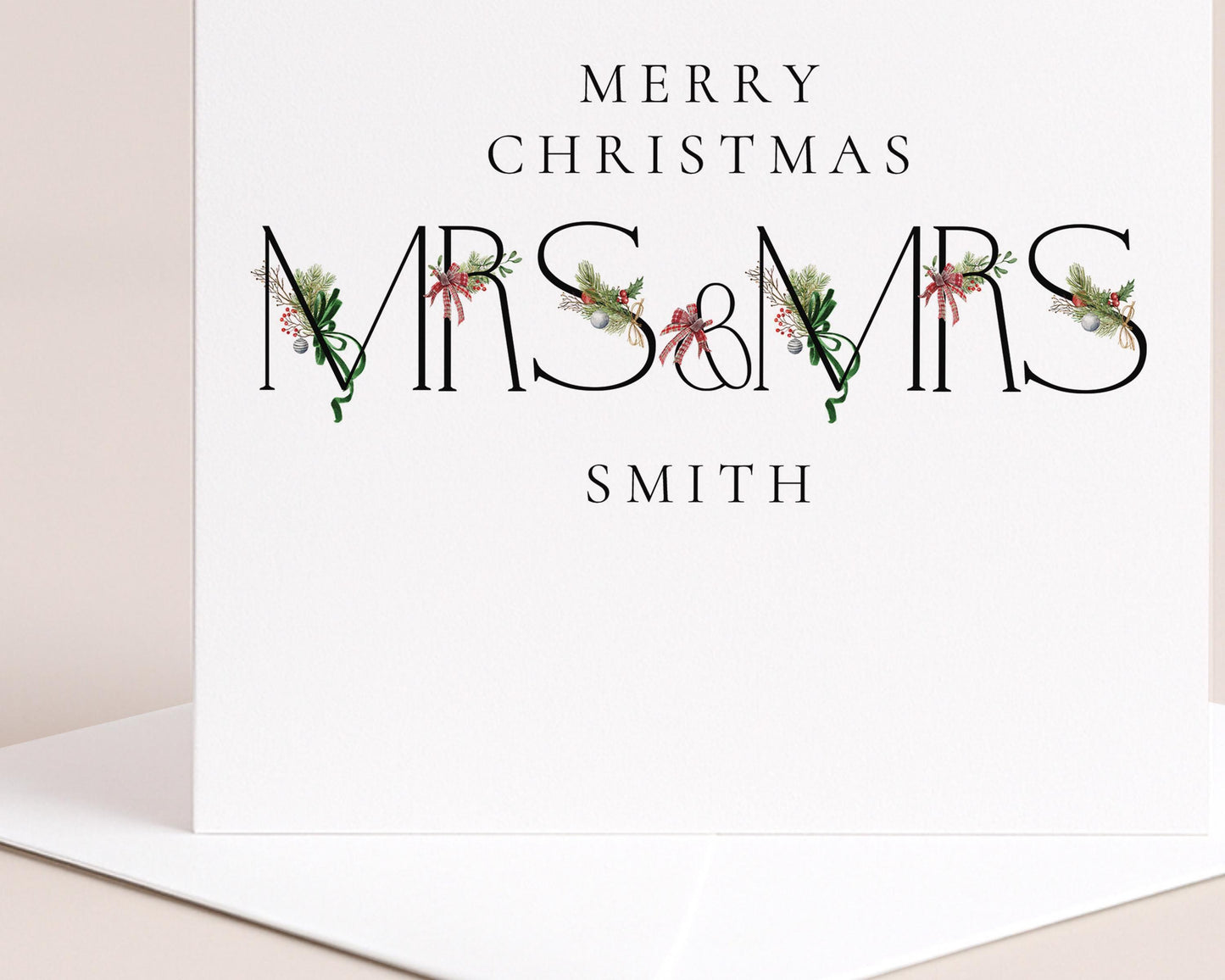 Personalised Mrs and Mrs Christmas Card, Newlywed Christmas Card First Christmas Married Card, Same Sex Couple Card Custom Surname Xmas Card