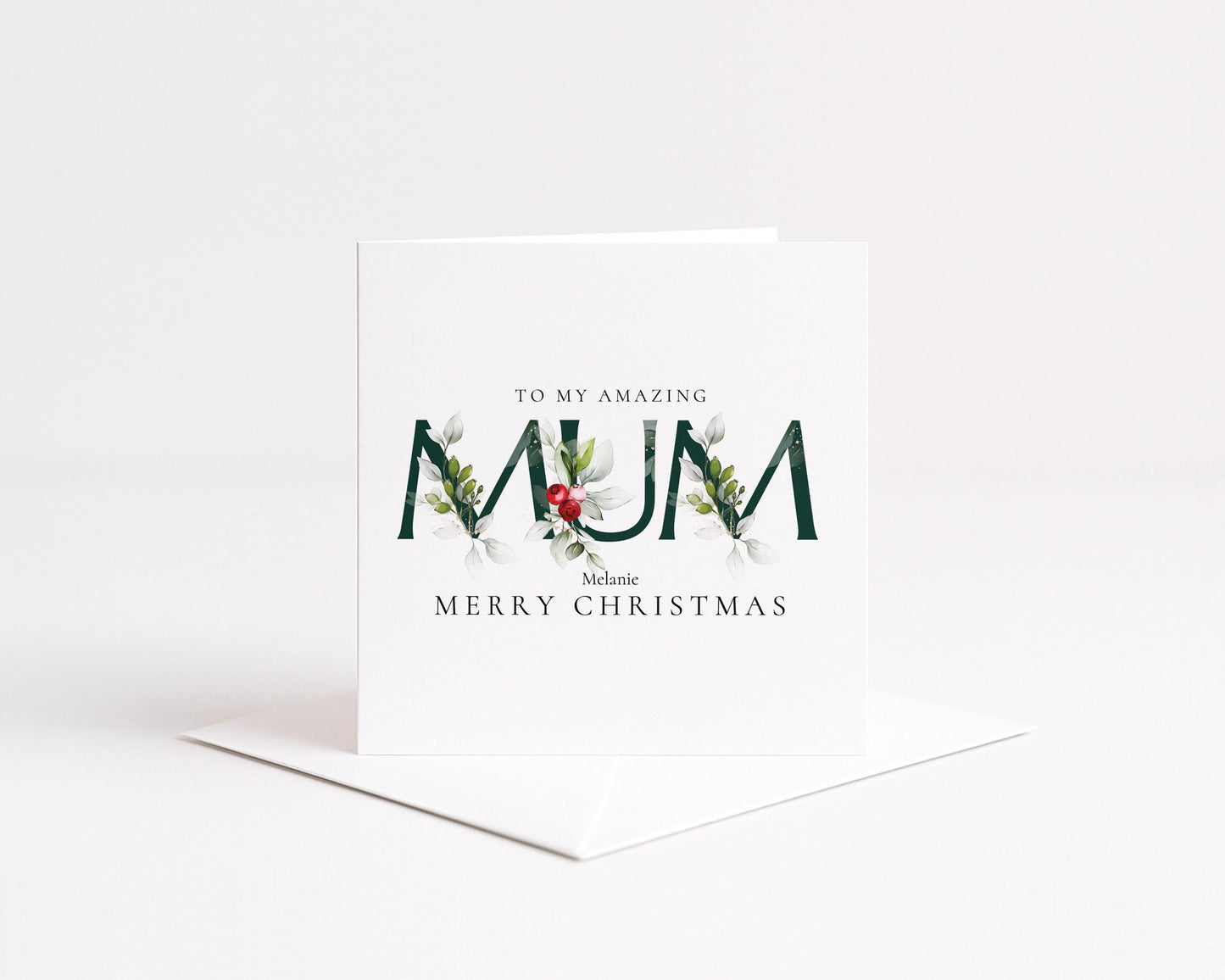 Christmas Card for Mum, Personalised Xmas Card from Daughter or Son, Elegant Floral Mum Card, Custom Christmas Card for Mother