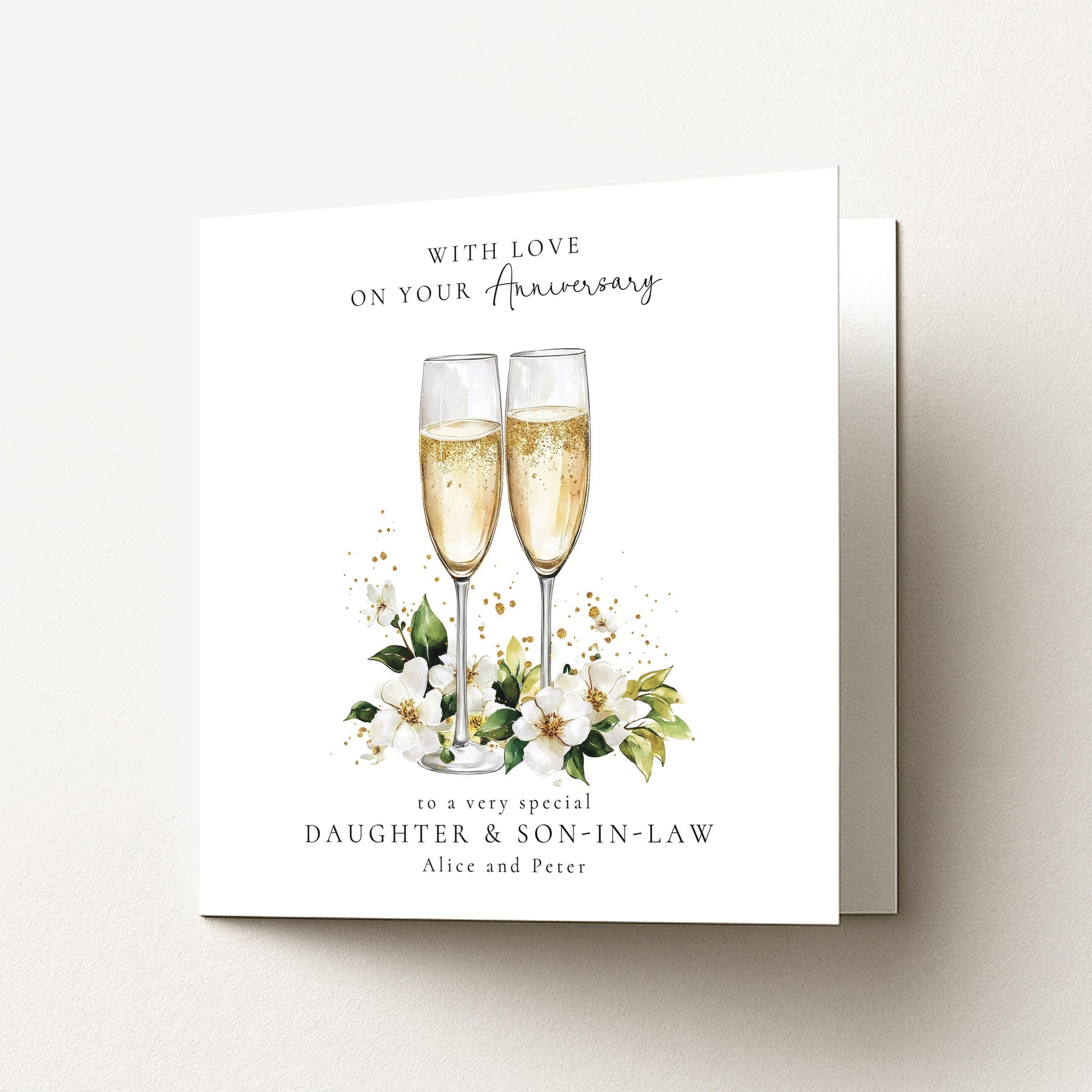 Anniversary Card for Daughter and Son in Law, Personalised Family Anniversary Card, Champagne Glasses Wedding Anniversary Card