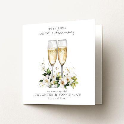 Anniversary Card for Daughter and Son in Law, Personalised Family Anniversary Card, Champagne Glasses Wedding Anniversary Card