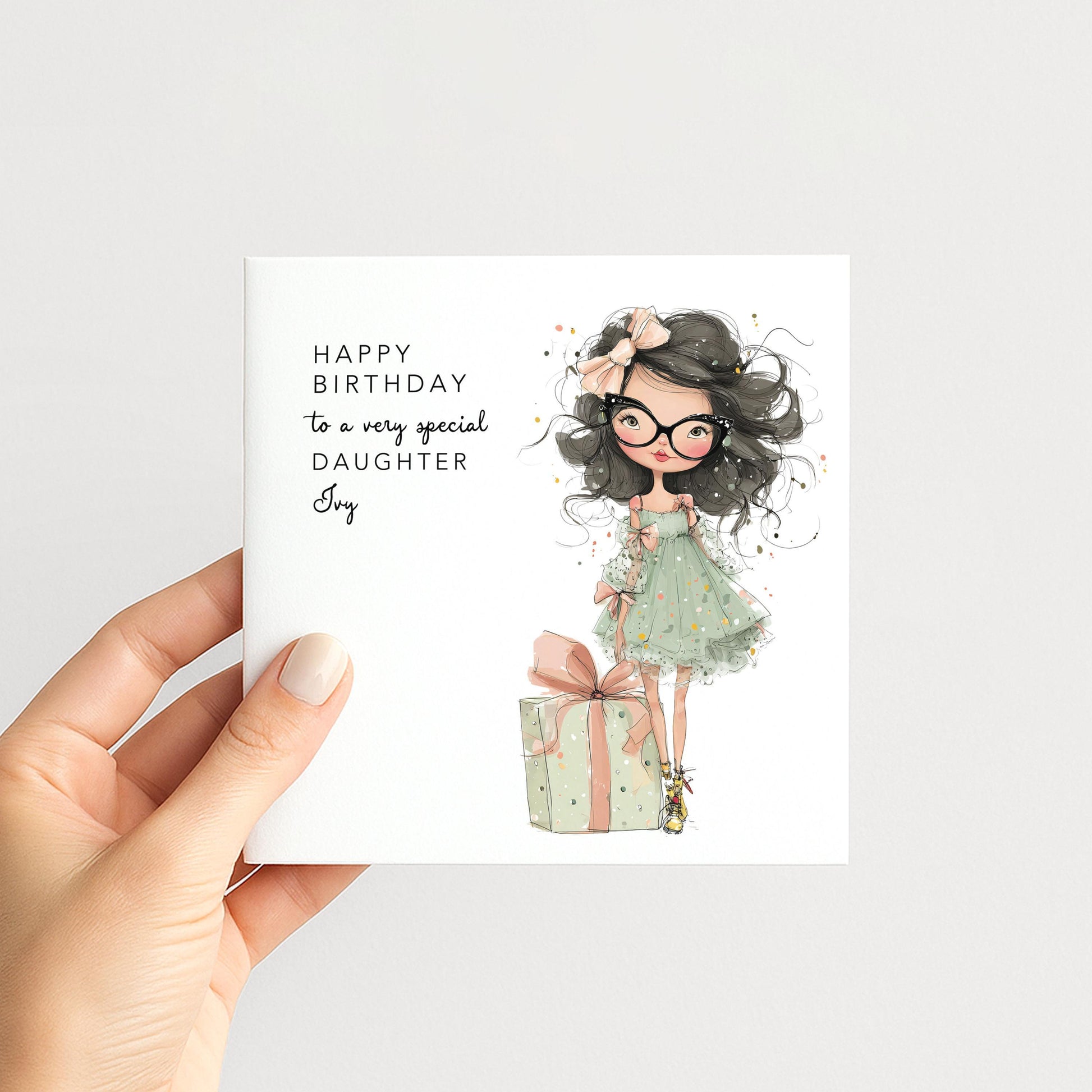 Daughter Birthday Card, Personalised Birthday Card for Daughter, Fashion Girl & Gift Design, Custom Name Birthday Greeting
