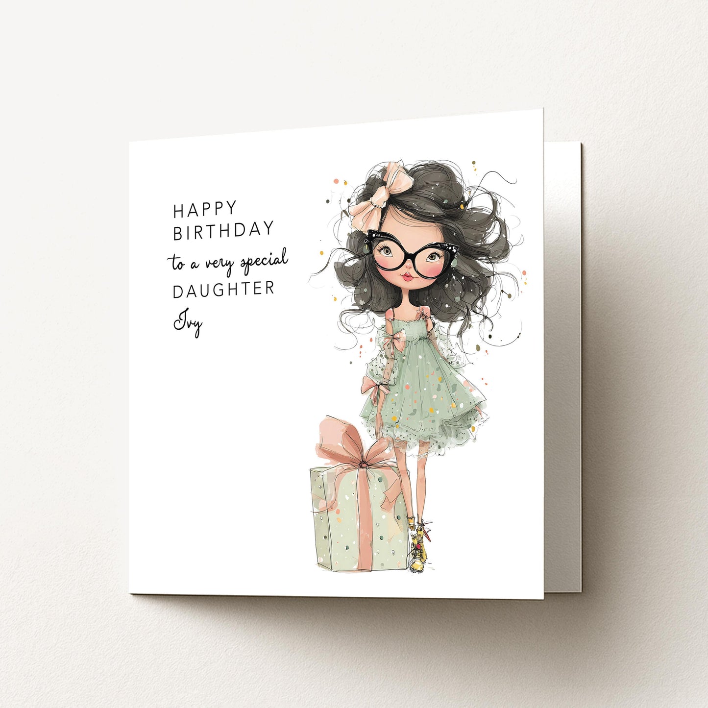 Daughter Birthday Card, Personalised Birthday Card for Daughter, Fashion Girl & Gift Design, Custom Name Birthday Greeting