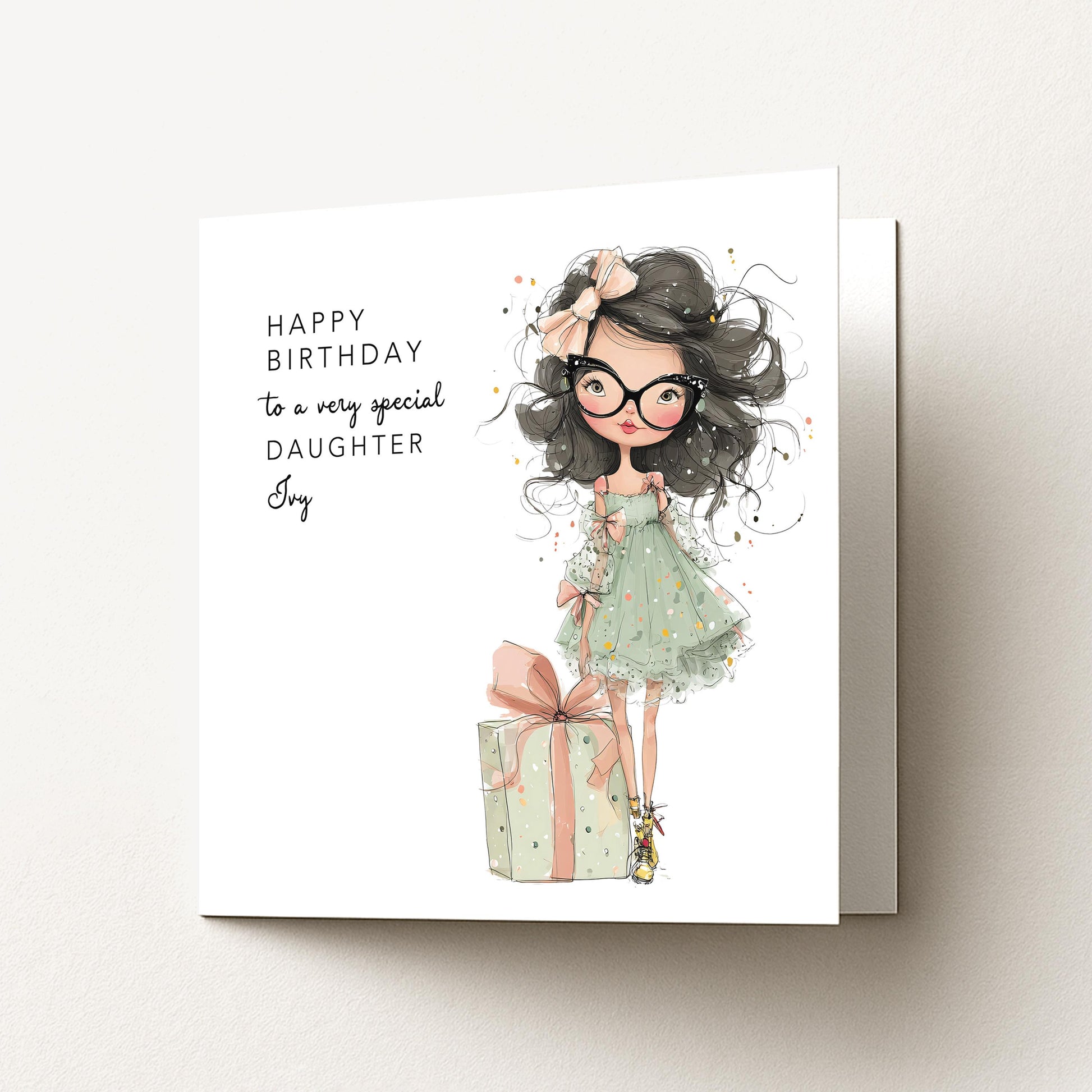 Daughter Birthday Card, Personalised Birthday Card for Daughter, Fashion Girl & Gift Design, Custom Name Birthday Greeting