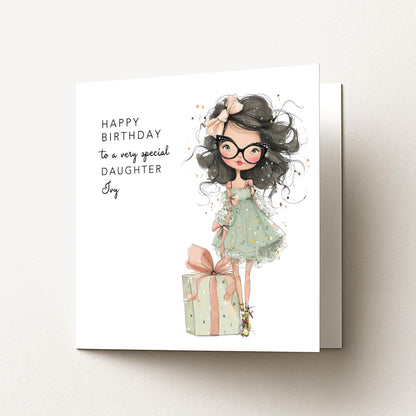 Daughter Birthday Card, Personalised Birthday Card for Daughter, Fashion Girl & Gift Design, Custom Name Birthday Greeting