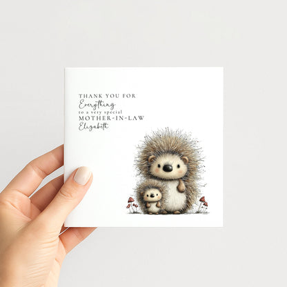 Mother’s Day Card – Personalised Mother-In-Law Card With Hedgehog Illustration