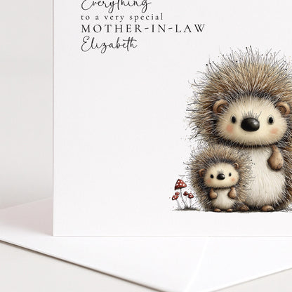 Mother’s Day Card – Personalised Mother-In-Law Card With Hedgehog Illustration