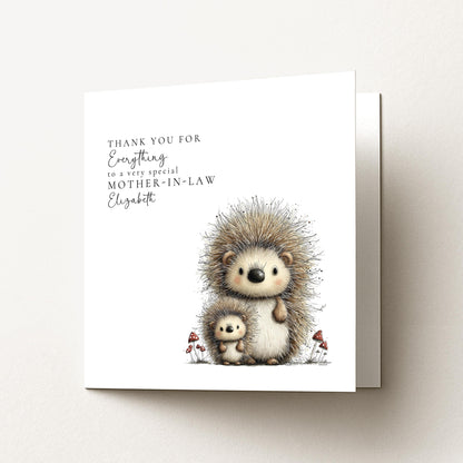 Mother’s Day Card – Personalised Mother-In-Law Card With Hedgehog Illustration