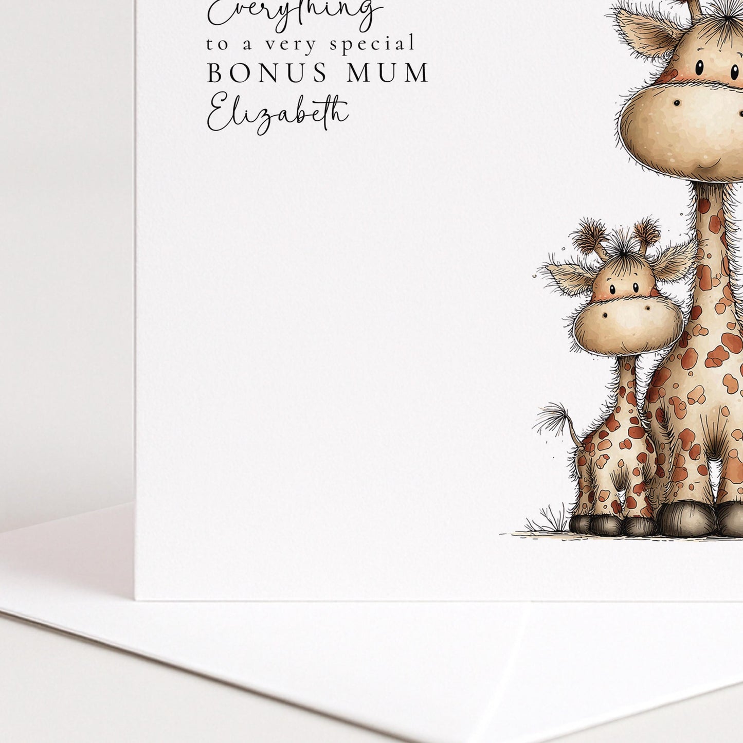 Mother’s Day Card Bonus Mum – Personalised Giraffe Illustration Appreciation Card