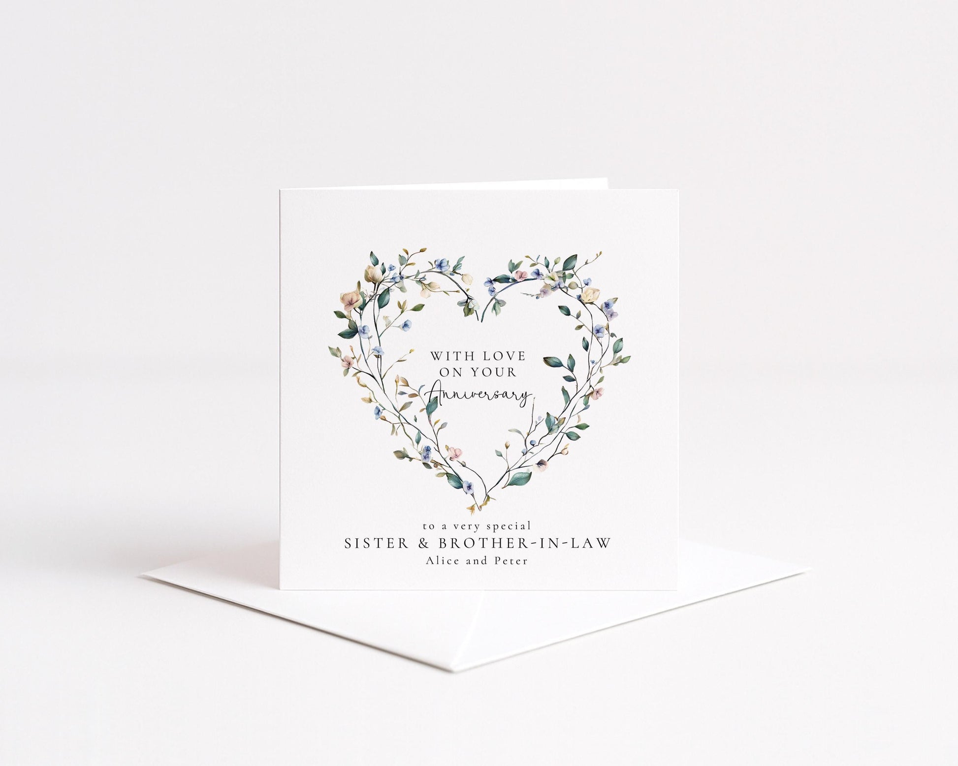 Anniversary Card for Sister and Brother in Law, Floral Heart Anniversary Card, Personalised Family Anniversary Card