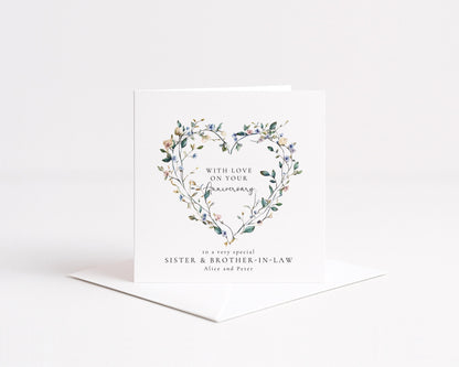 Anniversary Card for Sister and Brother in Law, Floral Heart Anniversary Card, Personalised Family Anniversary Card