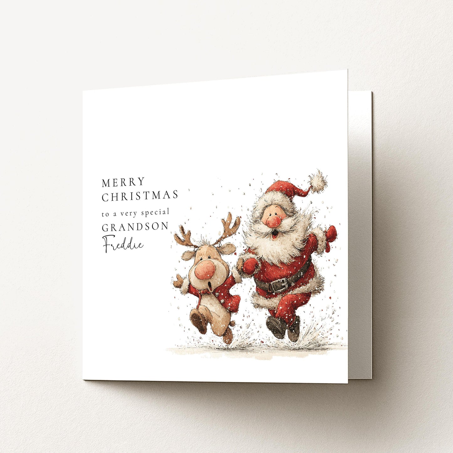 Grandson Christmas Card Personalised, Cute Santa and Reindeer Xmas Card, Special Grandson Christmas Card, Festive Card for Kids UK