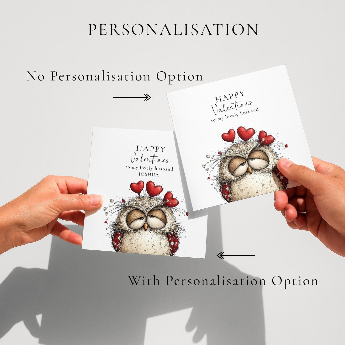 Valentine’s Card for Husband: Cute Owl with Hearts - Personalised