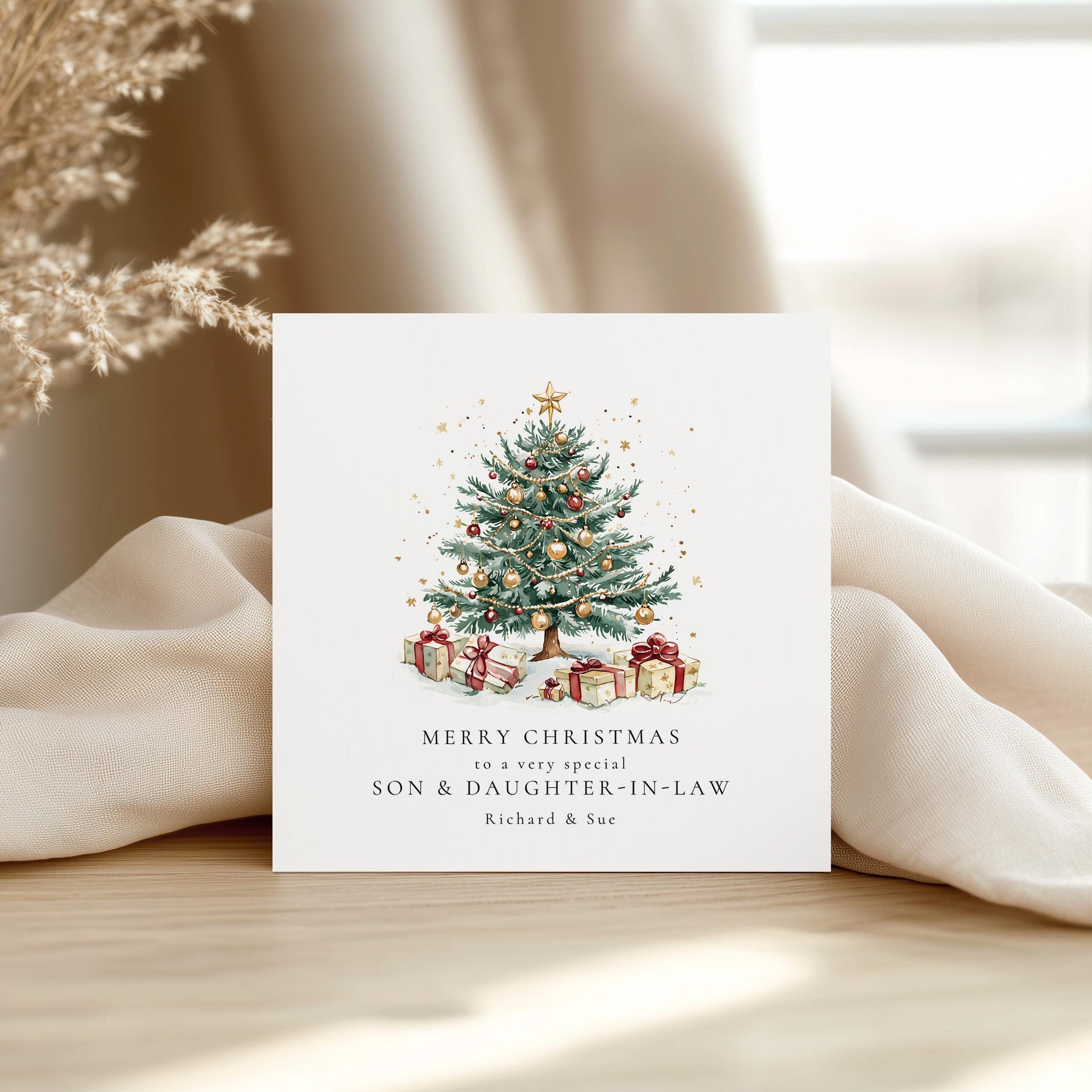 Personalised Christmas Card for Son & Daughter-in-Law, Luxury Christmas Tree Card, Custom Names, Keepsake Card for Couple