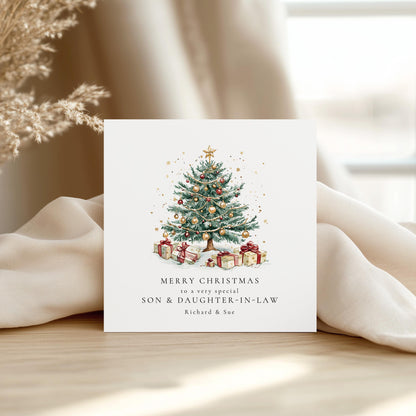 Personalised Christmas Card for Son & Daughter-in-Law, Luxury Christmas Tree Card, Custom Names, Keepsake Card for Couple