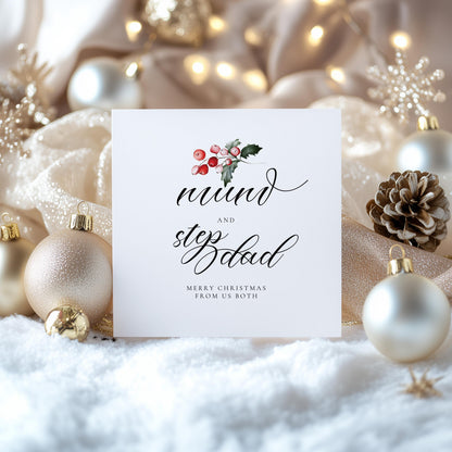 Mum and Step Dad Christmas Card, From Us Both Christmas Card, Blended Family Festive Card for Mum and Stepfather, Square Holiday Card UK