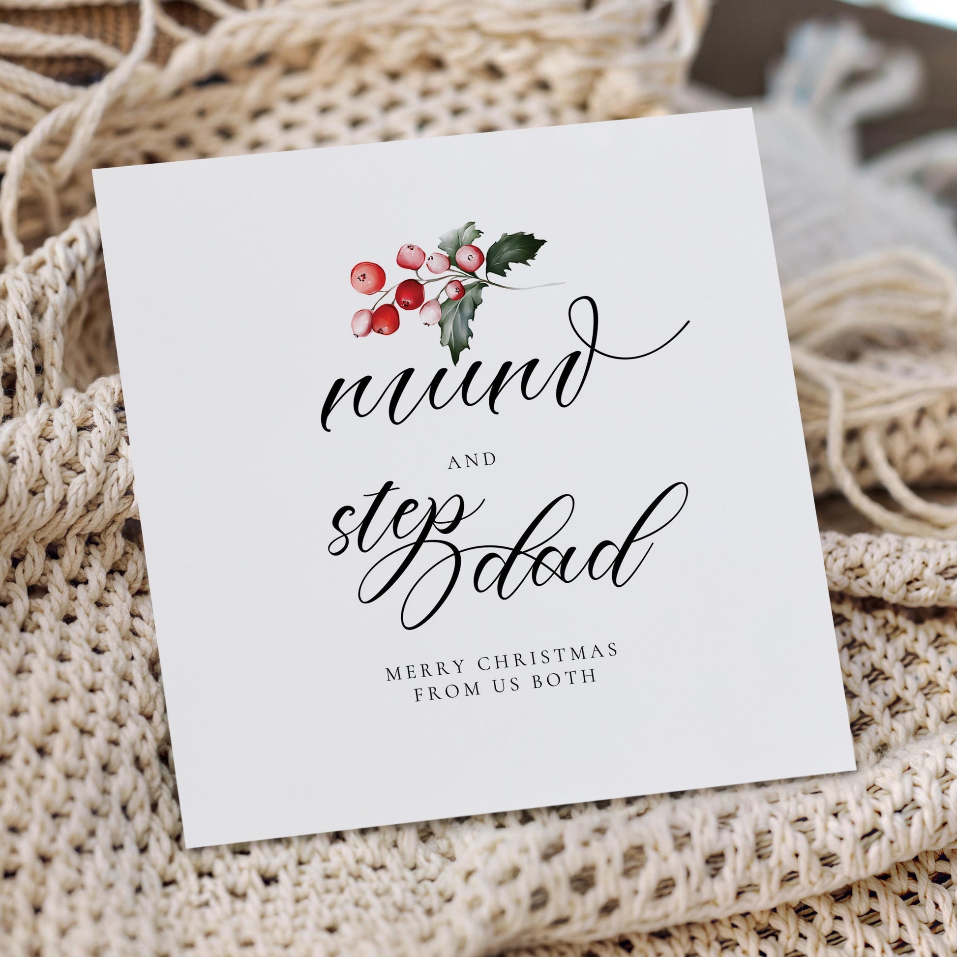 Mum and Step Dad Christmas Card, From Us Both Christmas Card, Blended Family Festive Card for Mum and Stepfather, Square Holiday Card UK