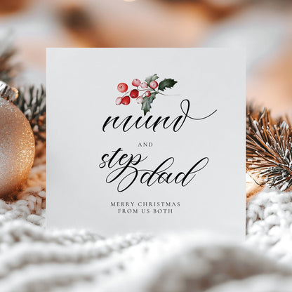 Mum and Step Dad Christmas Card, From Us Both Christmas Card, Blended Family Festive Card for Mum and Stepfather, Square Holiday Card UK