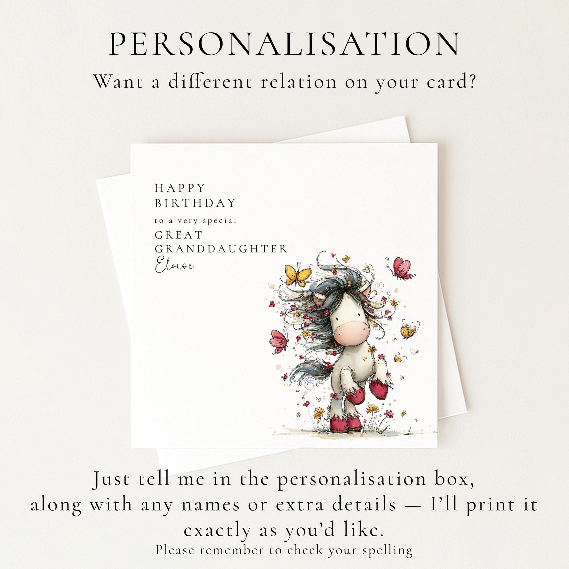 Great Granddaughter Birthday Card, Personalised Birthday Card for Great Granddaughter, Cute Animal Card