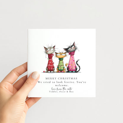 Funny Cat Christmas Card, Festive Cats in Jumpers, Humorous Christmas Card, Cat Lover Christmas Card, From the Fluff Squad