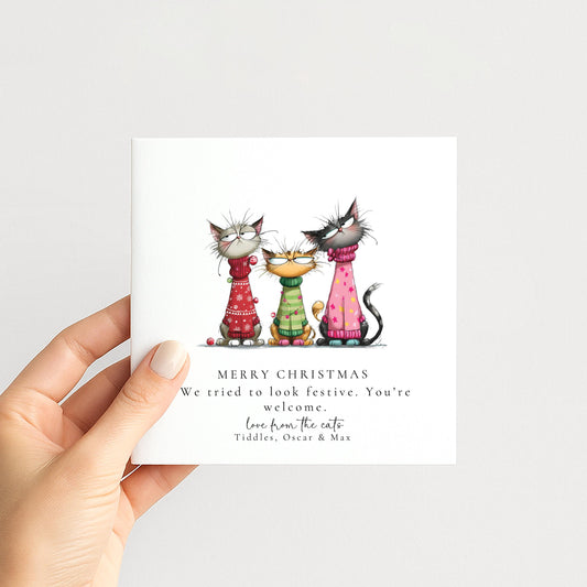 Funny Cat Christmas Card, Festive Cats in Jumpers, Humorous Christmas Card, Cat Lover Christmas Card, From the Fluff Squad