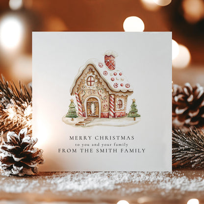 From Our Family to Yours Christmas Card, Gingerbread House Card, Personalised Family Christmas Card, Holiday Card for Friends & Neighbours