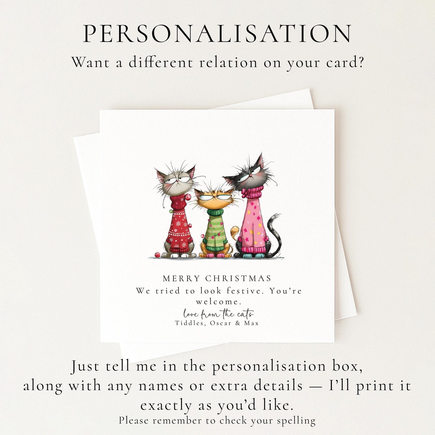 Funny Cat Christmas Card, Festive Cats in Jumpers, Humorous Christmas Card, Cat Lover Christmas Card, From the Fluff Squad