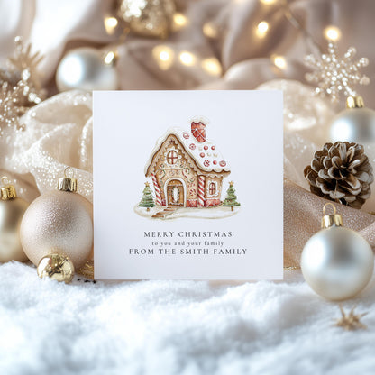 From Our Family to Yours Christmas Card, Gingerbread House Card, Personalised Family Christmas Card, Holiday Card for Friends & Neighbours