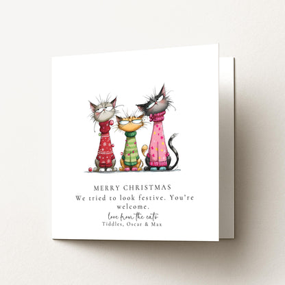 Funny Cat Christmas Card, Festive Cats in Jumpers, Humorous Christmas Card, Cat Lover Christmas Card, From the Fluff Squad