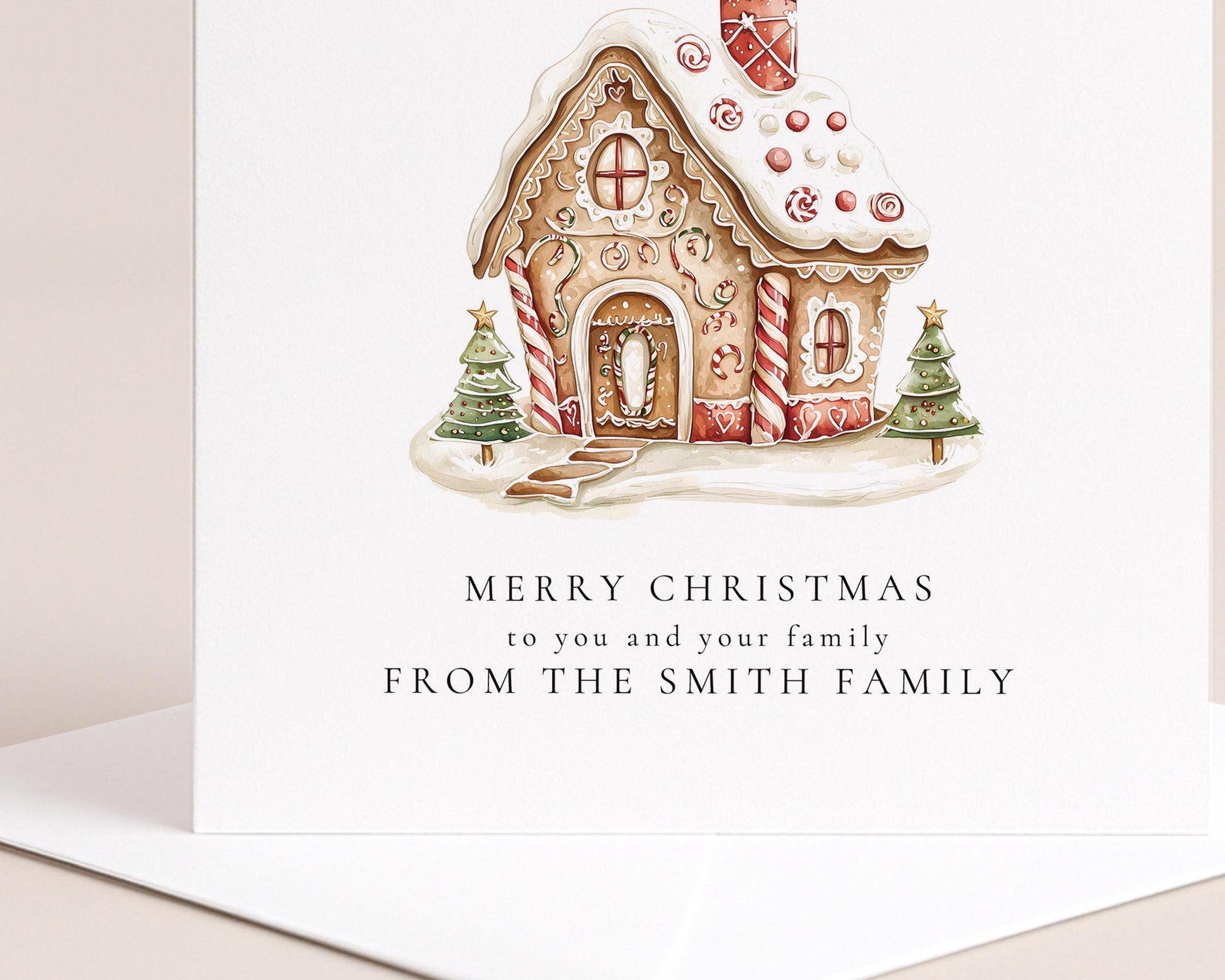 From Our Family to Yours Christmas Card, Gingerbread House Card, Personalised Family Christmas Card, Holiday Card for Friends & Neighbours