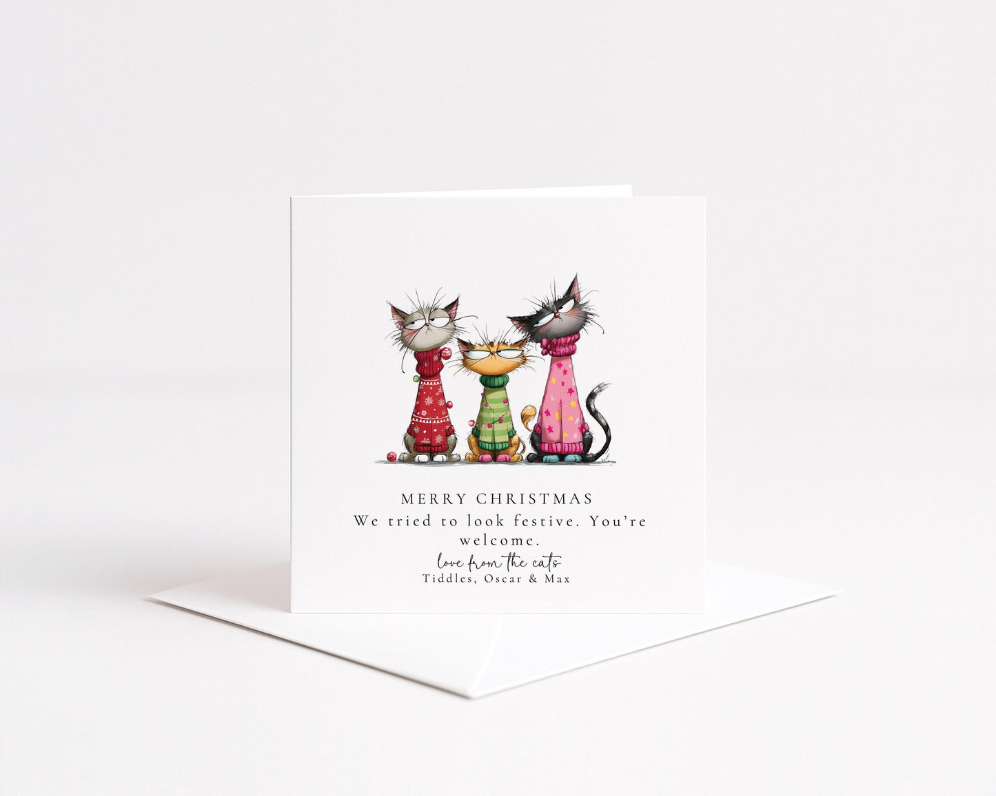 Funny Cat Christmas Card, Festive Cats in Jumpers, Humorous Christmas Card, Cat Lover Christmas Card, From the Fluff Squad