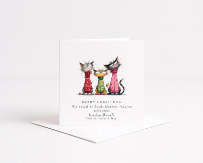 Funny Cat Christmas Card, Festive Cats in Jumpers, Humorous Christmas Card, Cat Lover Christmas Card, From the Fluff Squad